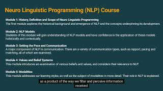 Neuro Linguistic Programming (NLP) Course Overview