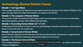 Archaeology (Roman Britain) Course Overview