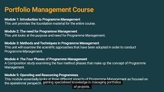 Portfolio Management Course Overview